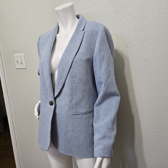J. Crew Factory Blue Herringbone One Button Linen Blazer Size 16 - Picture 5 of 13